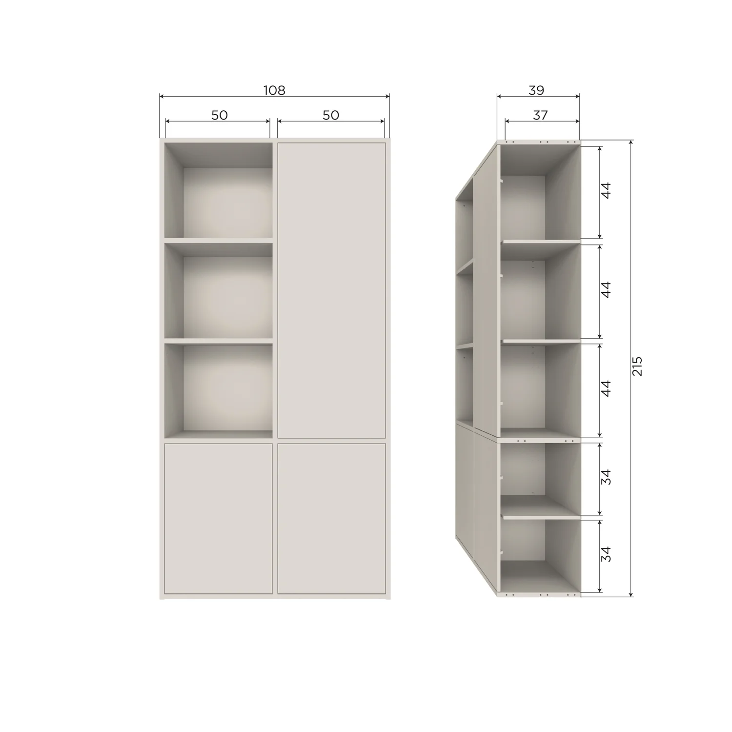 Schrank MEGGY rechts geschlossen 108 cm Holzschrank Kiefer Massiv staubgrau