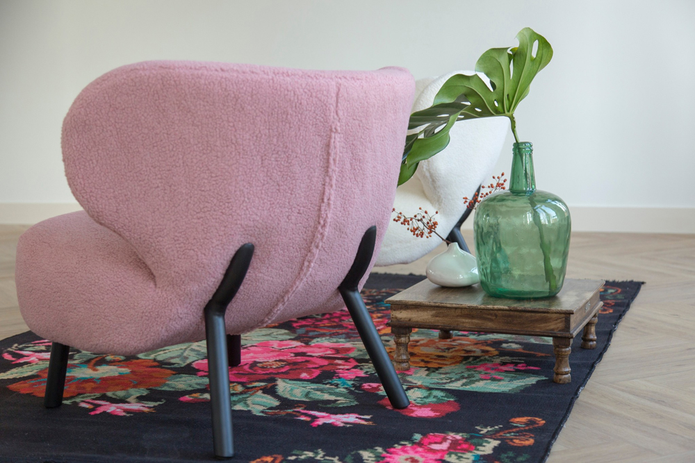 Retro Lounge Sessel Kita rosa pink Teddy Stoff
