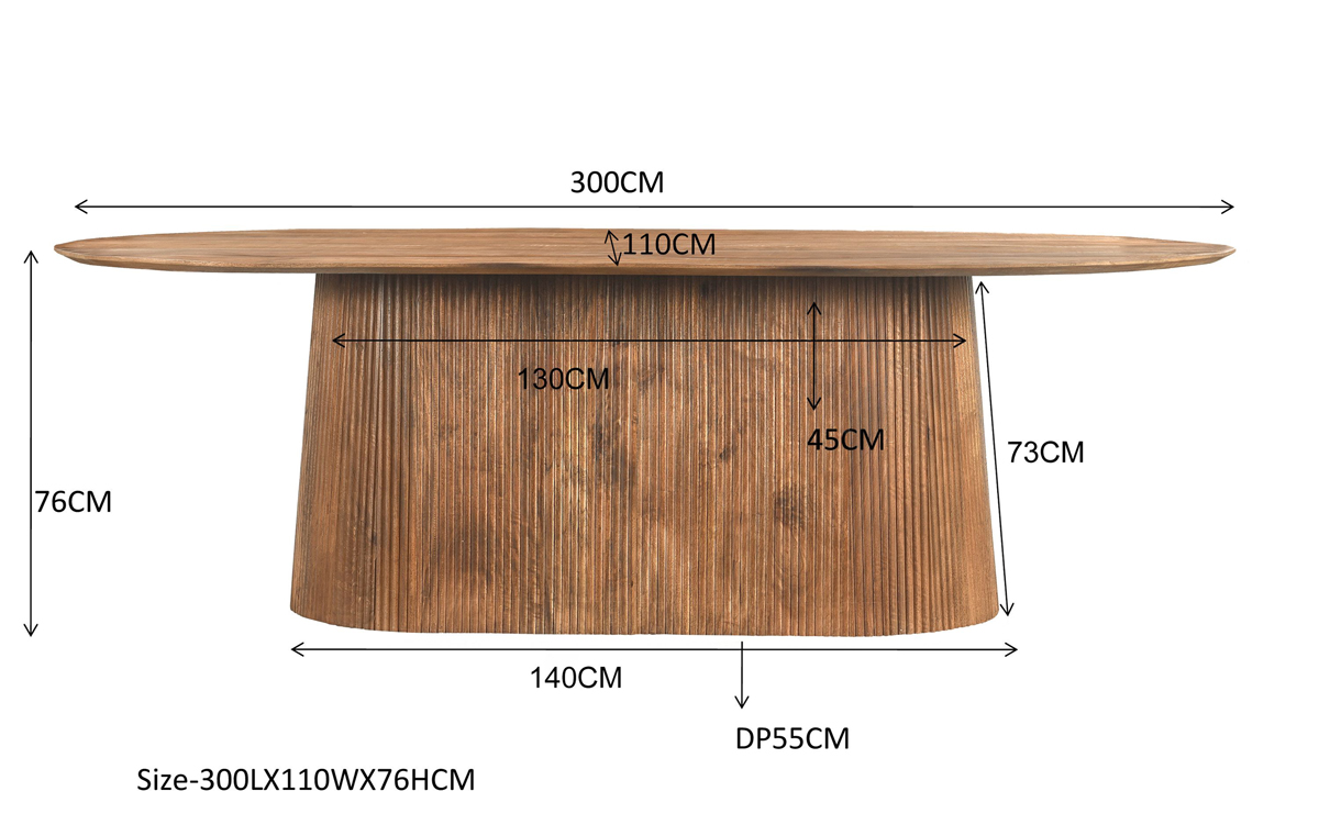 Esstisch Salvator oval 300 x 110 cm Mangoholz hellbraun