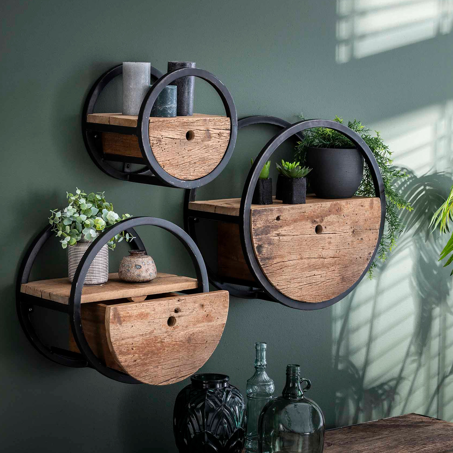 13366_2 Wandregal rund Ø 50 cm mit Schublade