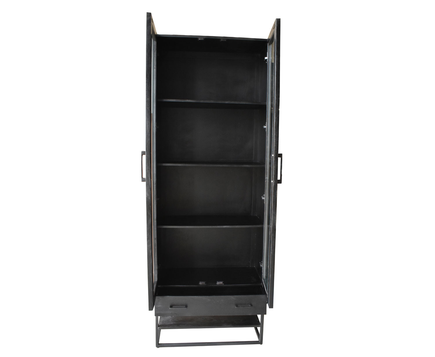 Vitrine ASHTON H 220 cm Mangoholz schwarz Vitrinenschrank