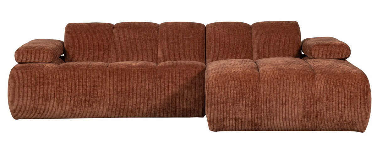 woood Chaiselongue Sofa MOJO rechts gerippter Stoff rostbraun