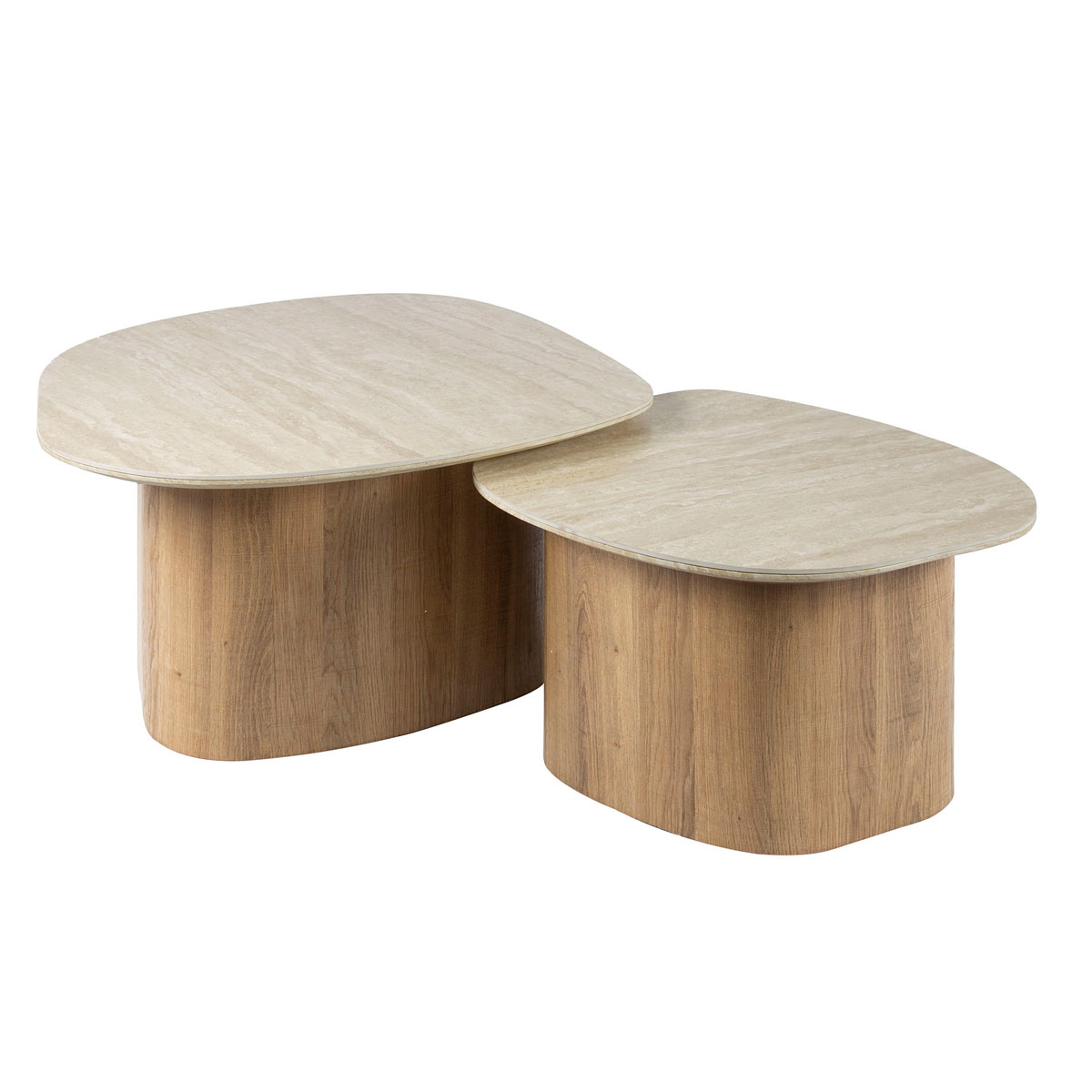 2er Set Couchtisch Rolin Travertine Holzfuß
