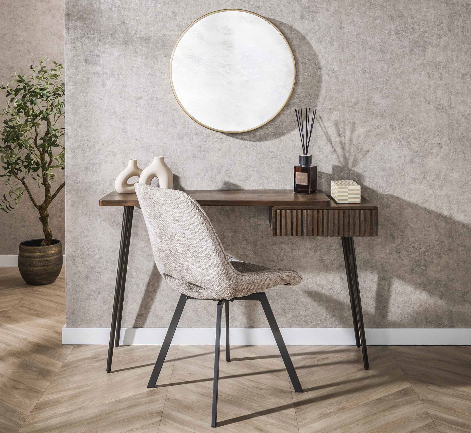 Schminktisch Konsolentisch SOUL 120 cm Akazie massiv braun Metall