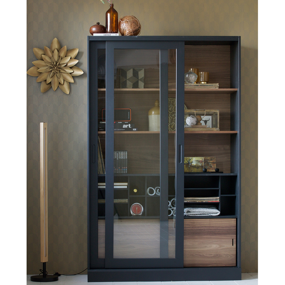 woood Vitrine Schrank James 200 cm schwarz
