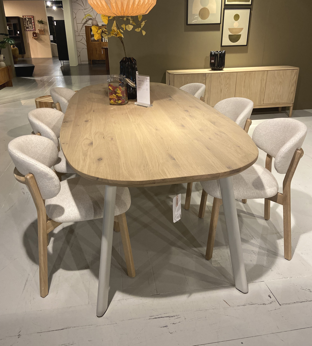 Esszimmerstuhl Stuhl MICKY Stoffbezug beige Beine Eiche