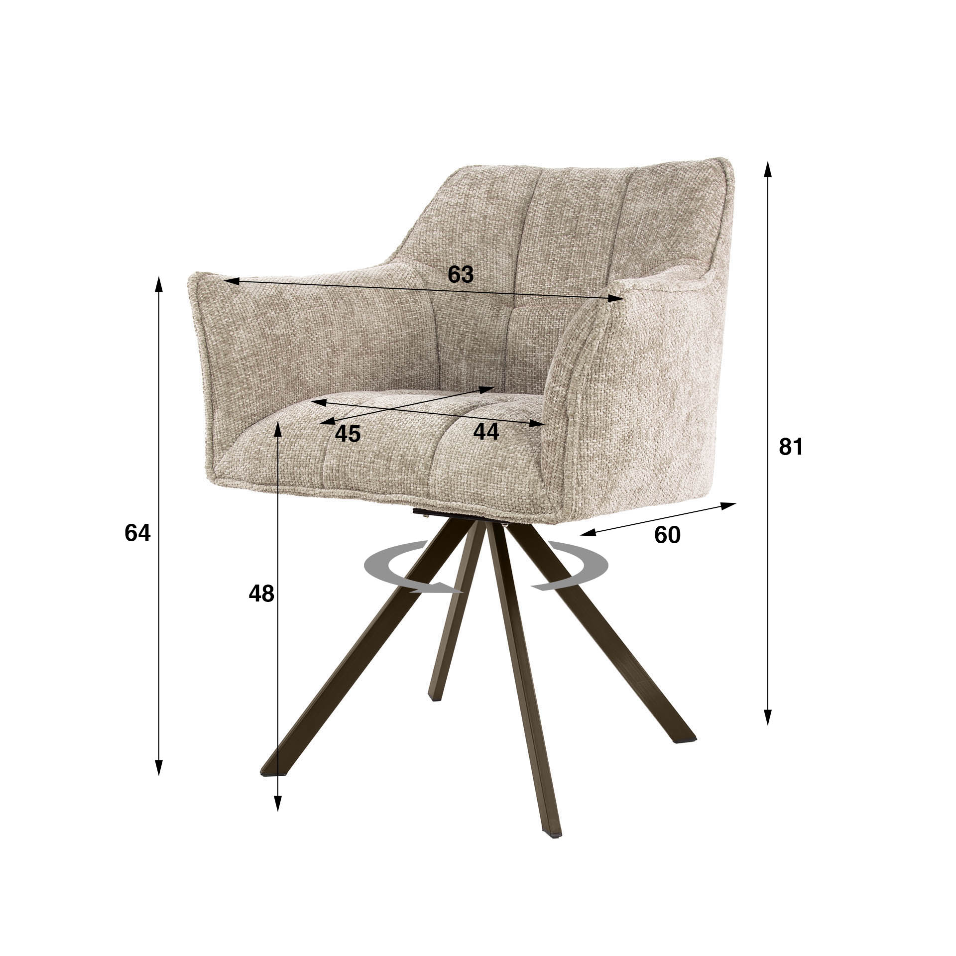 2er Set Armlehnstuhl Fino weiches CHENILLE sand drehbar Beine braun