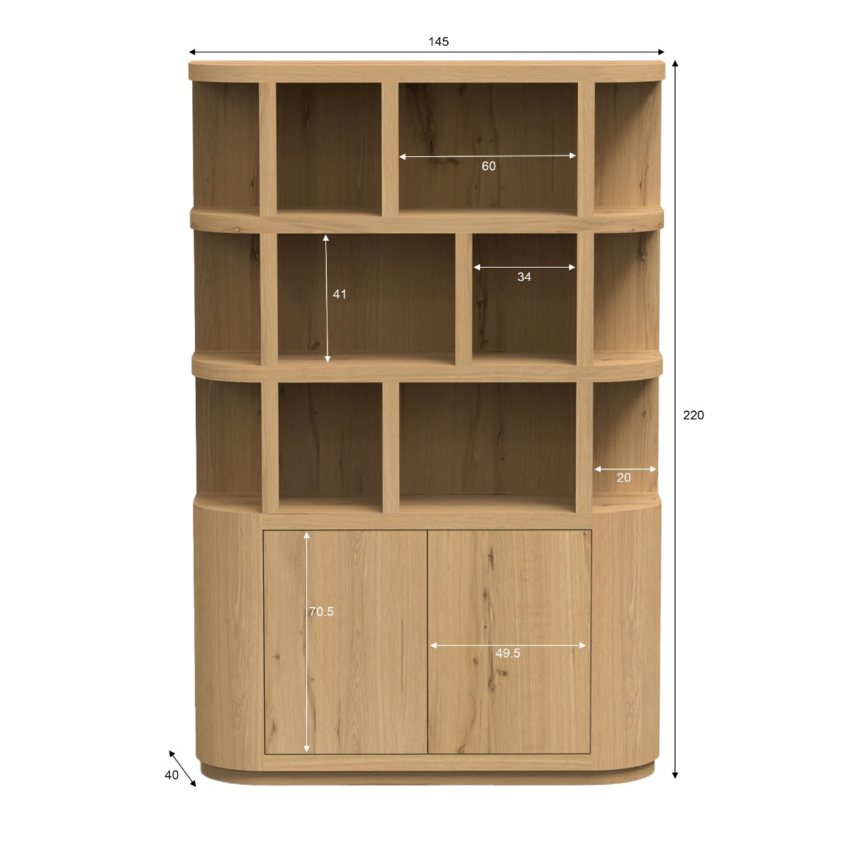 Schrank Regal Novero B 145 cm Eichenholzfurnier hellbraun