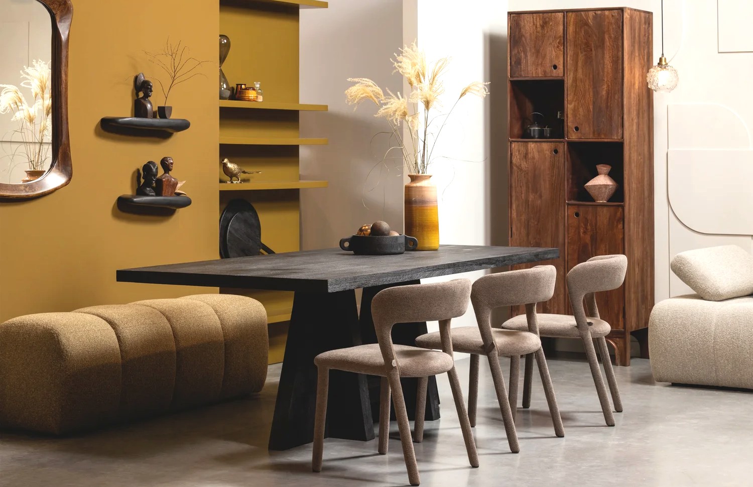 woood Esszimmerbank Hocker MOJO 164 cm Bouclé gelbbraun melange