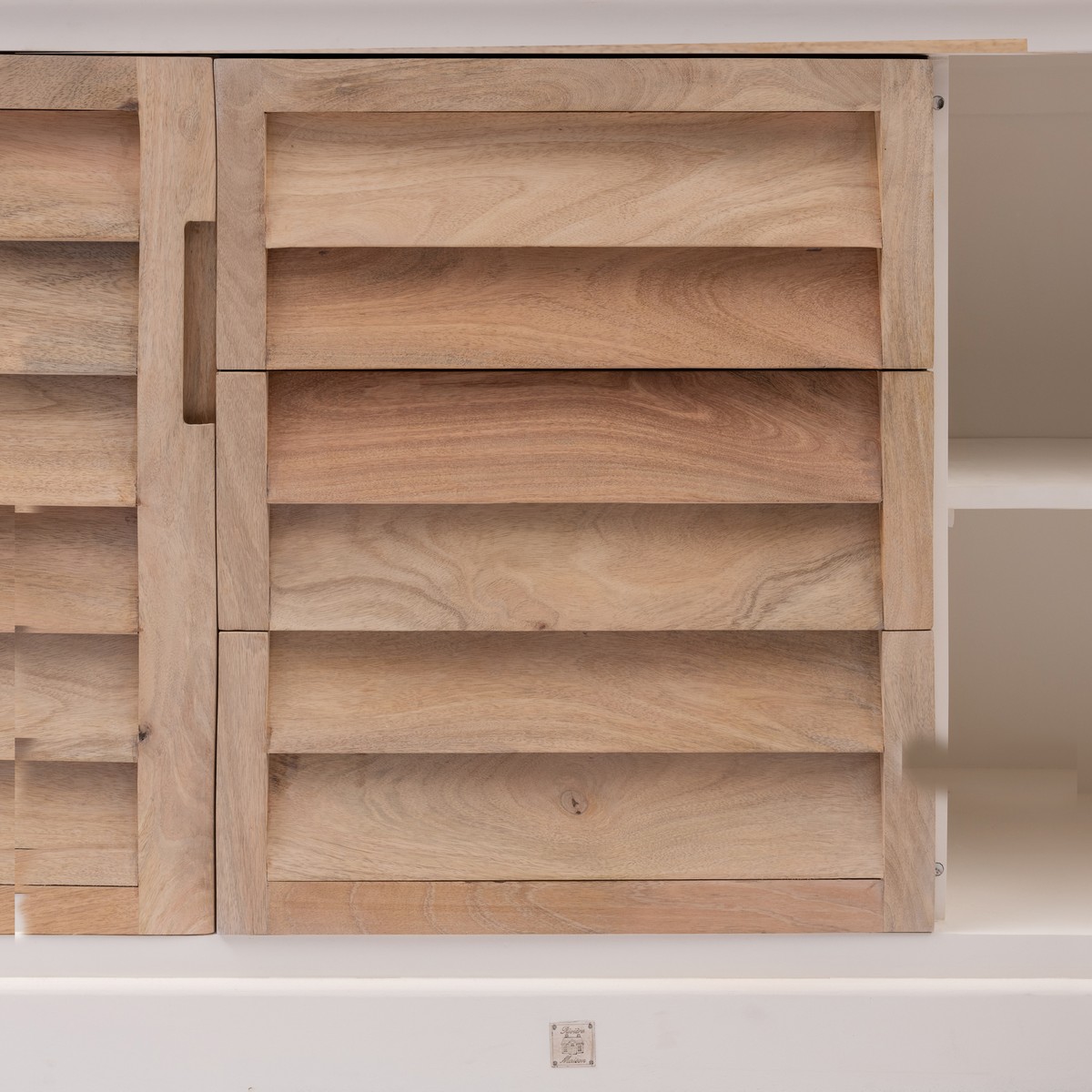 Buffetschrank Pacifica XL 180 cm Mangoholz Weiß Braun mit Glastüren
