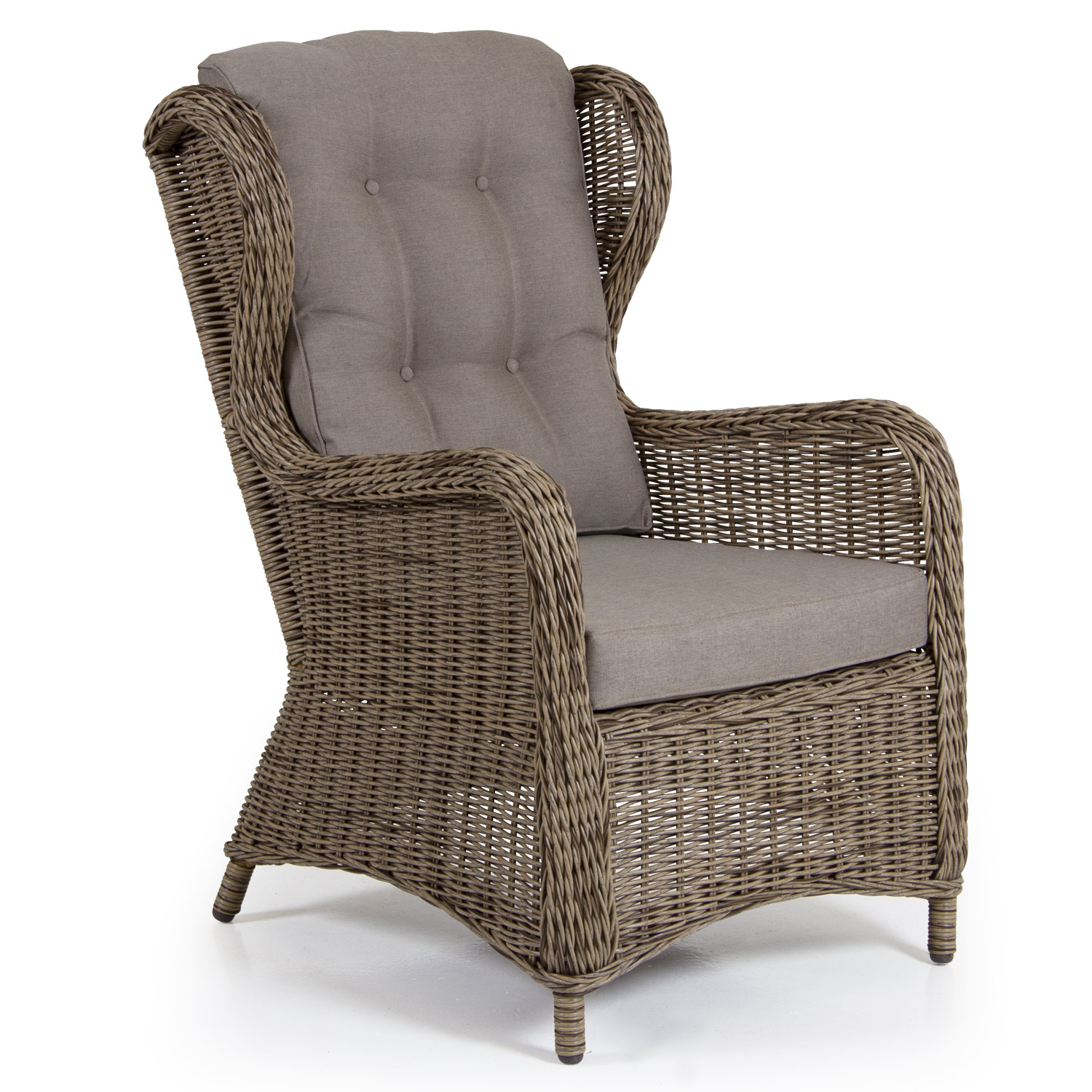 Garten Sessel Rosita Polyrattan natur mit Sitz- und Rückenkissen