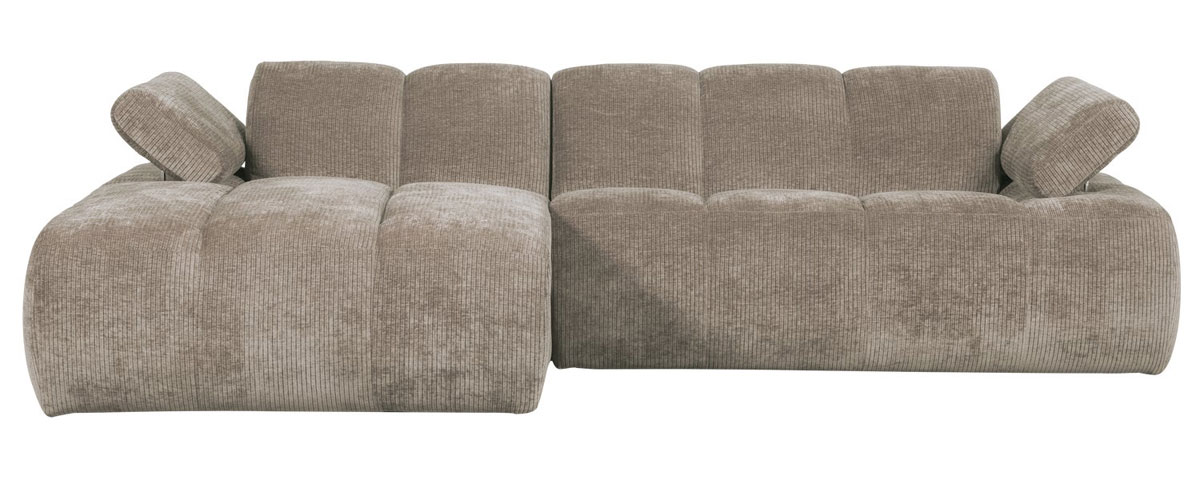 woood Chaiselongue Sofa MOJO links gerippter Stoff dunkelsand