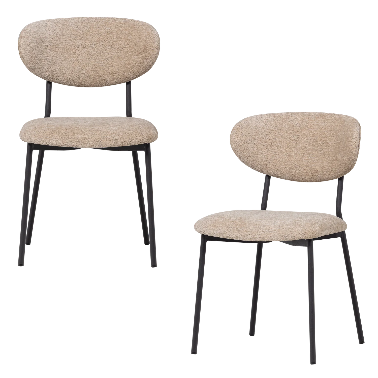 2er Set Esszimmerstuhl KJELD Struktur Chenille natur