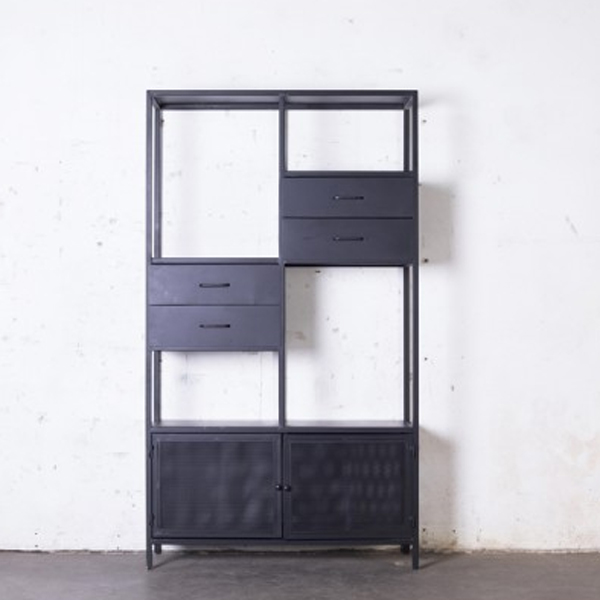 Industrie Regal Schrank Vicky Breite 116 cm Metall schwarz