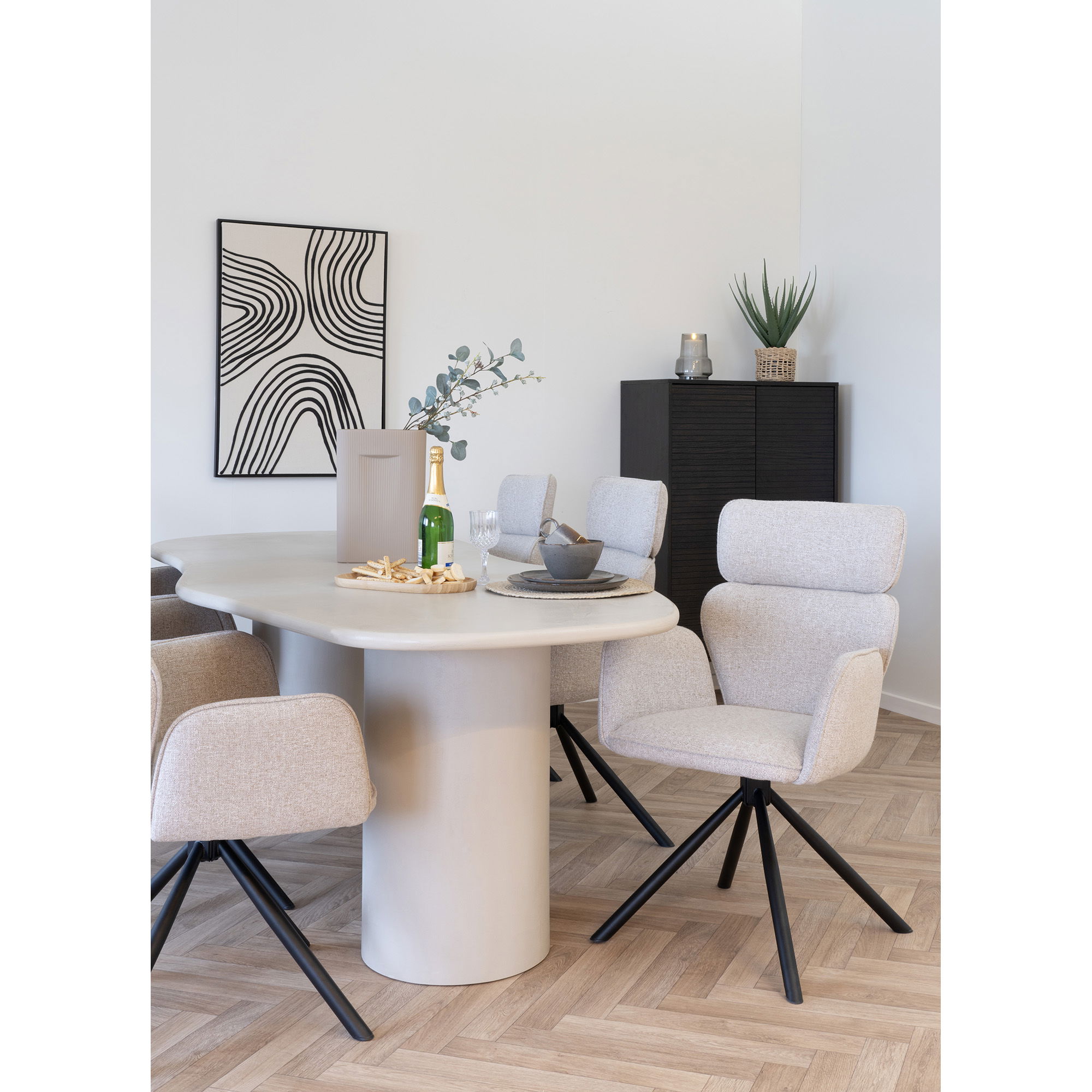 2er Set Armlehnstuhl DENVER Drehfunktion Stoff sand Dinnerstuhl Esstischstuhl