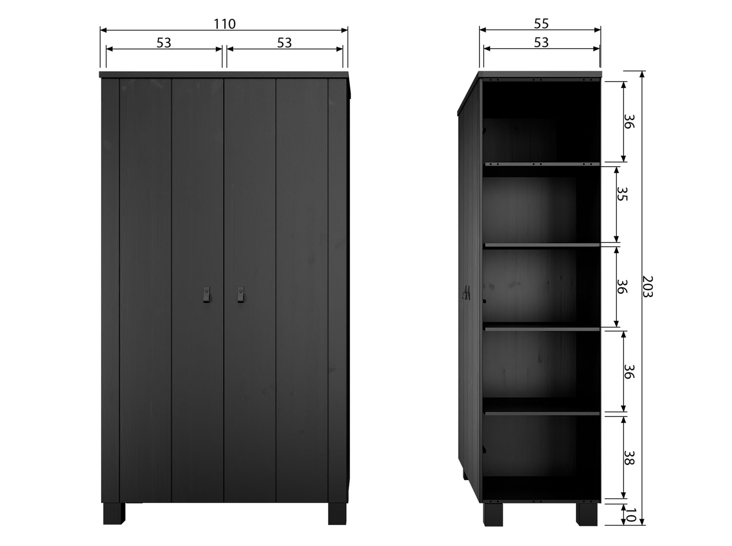 Schrank Kleiderschrank Ties H 202 cm Kiefer schwarz