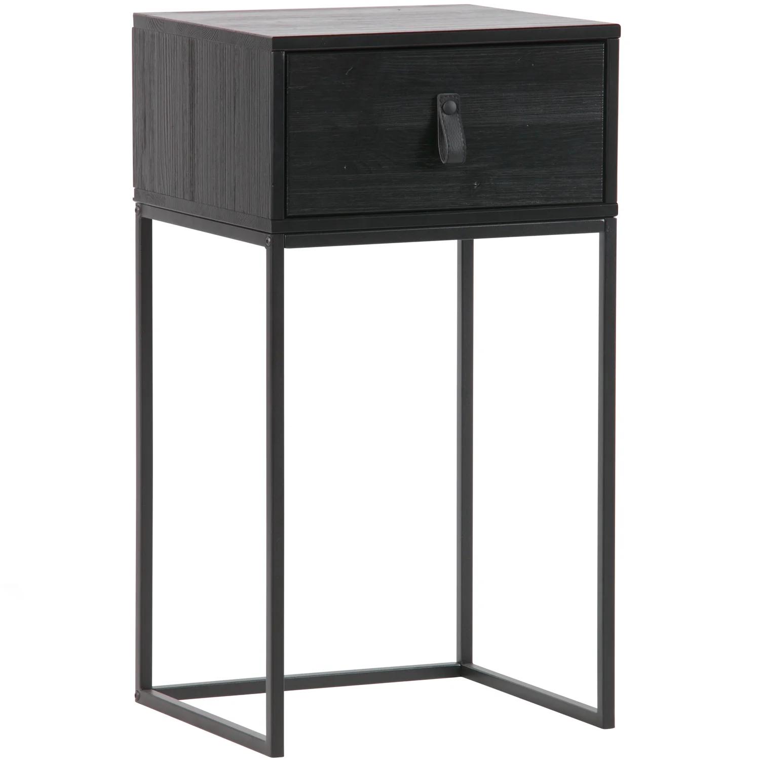 Nachtschränkchen ZOLA H 74 cm mit Schublade Metall Kiefernholz schwarz