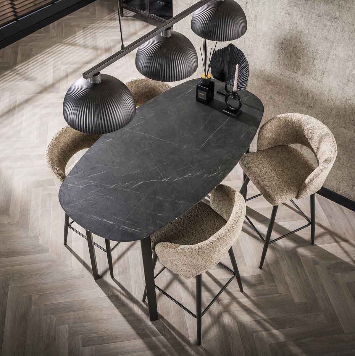 Bartisch oval 140 x 75 cm Keramikoptik