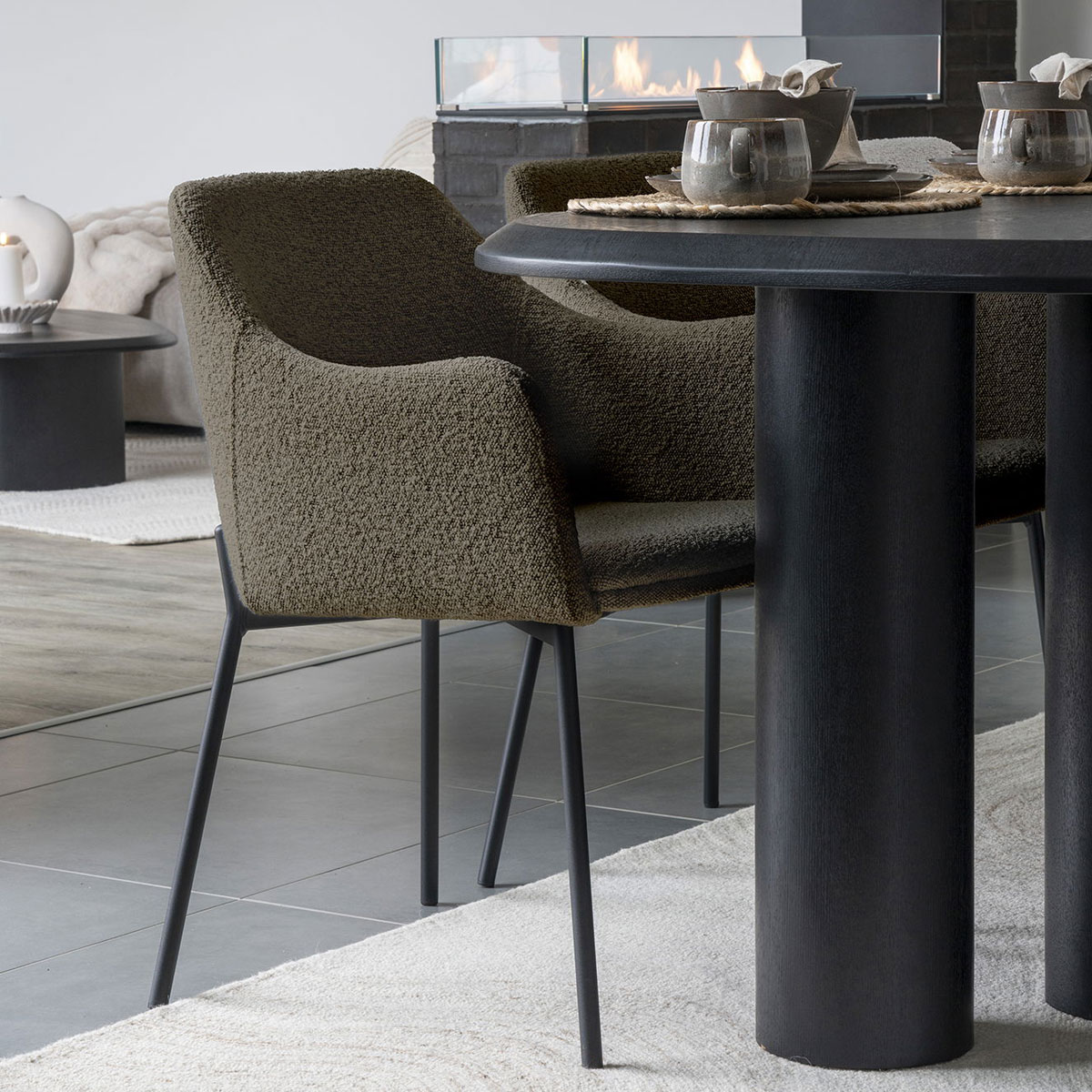 2er Set Armlehnstuhl Marie Bouclé braun Dinnerstuhl Esstischstuhl