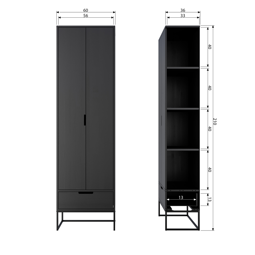 Hochschrank Schrank Silas H 210 cm Eiche schwarz