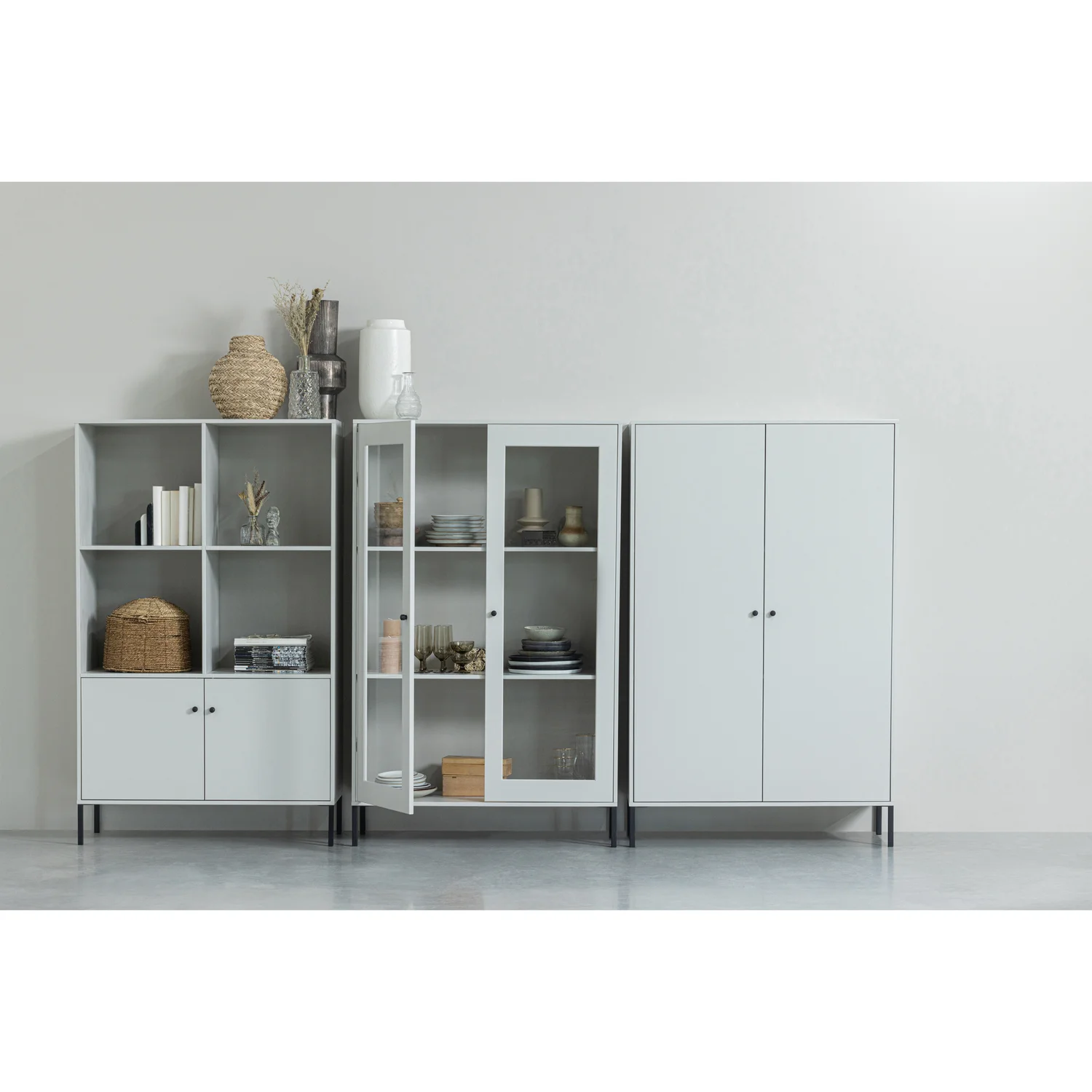 Bücherschrank Schrank XAM 2-türig Kiefernholz wolkengrau