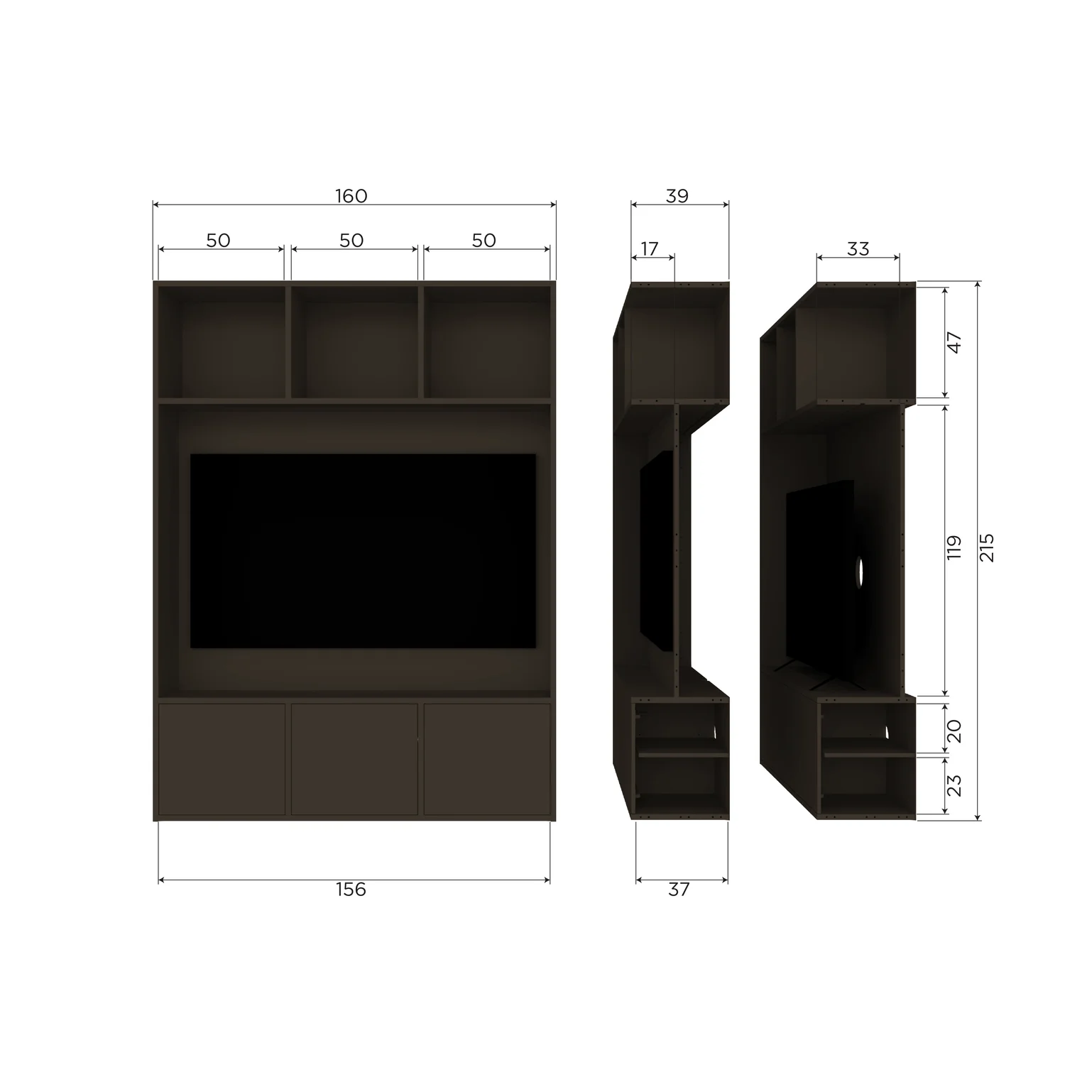 TV Element Schrank MEGGY TV Möbel 160 cm Holzschrank Kiefer Massiv mittelbraun