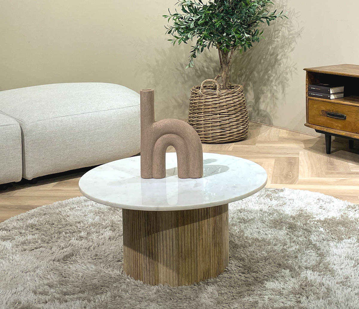 Couchtisch Nova Ø 70 cm Marmorplatte weiß Bohem