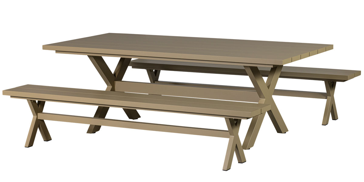 Gartentisch DELTA 220 x 105 Aluminium grün sand Picknicktisch