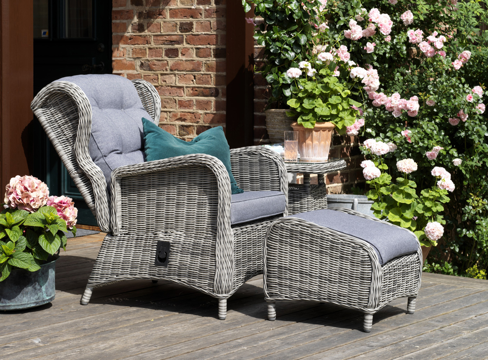 Garten Relax-Sessel Rosita Polyrattan grau mit Sitz- und Rückenkissen verstellbar