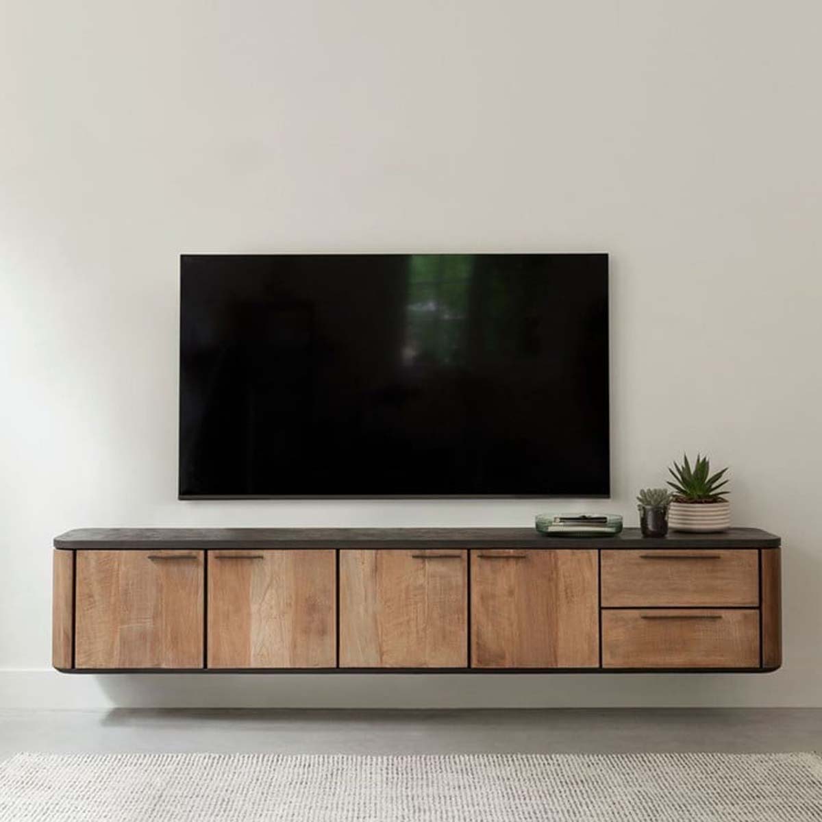 TV Möbel Soho 230 cm hängend recyceltes Teakholz Mortex Lowboard