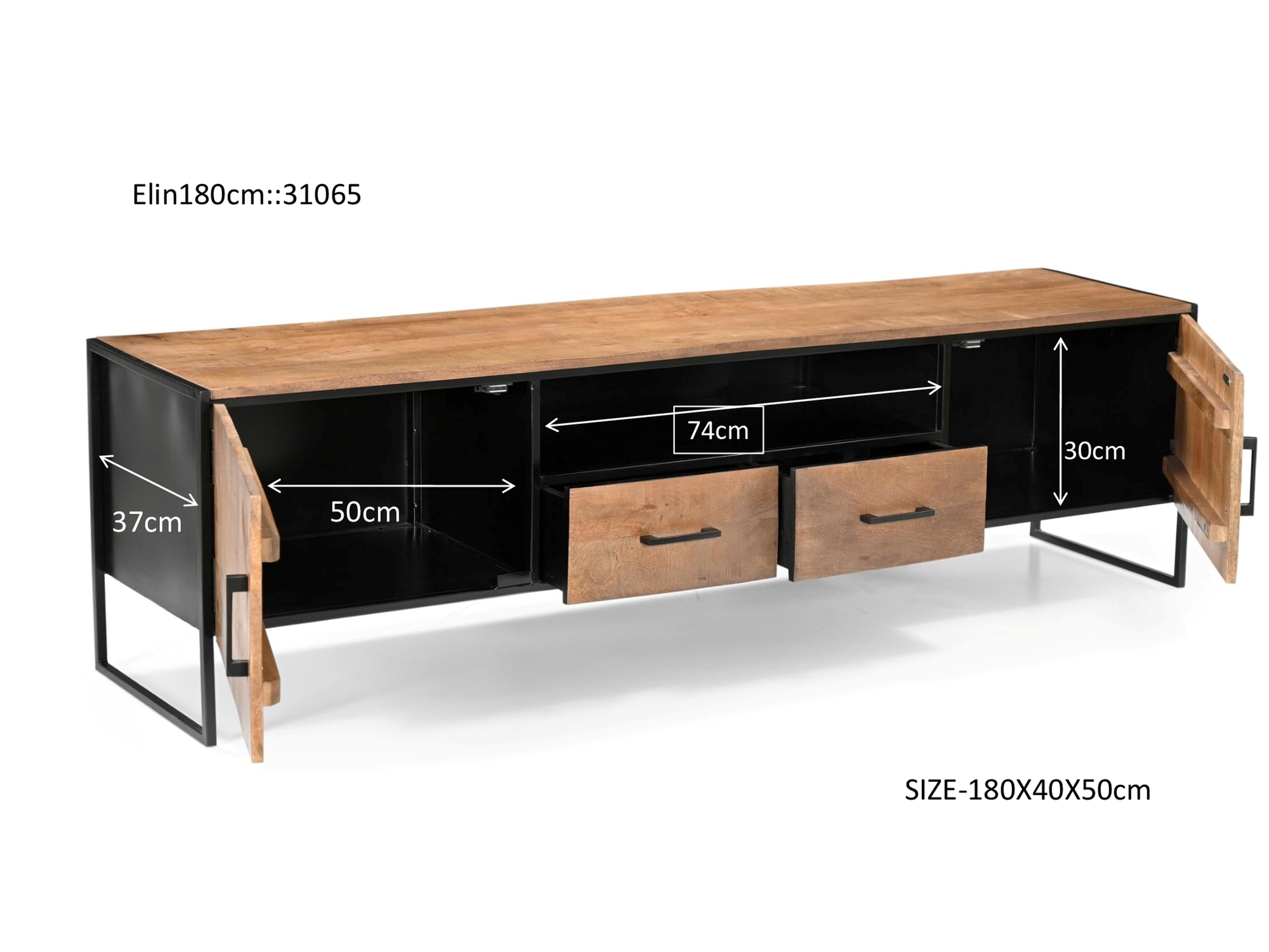 Lowboard TV Möbel Elin 180 cm Mangoholz natur Metall