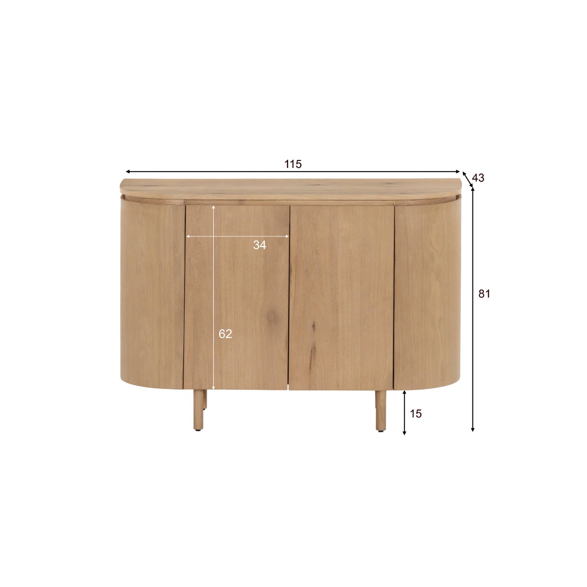Kommode Tobago 115 cm Eiche Furnier natur Sideboard Schrank