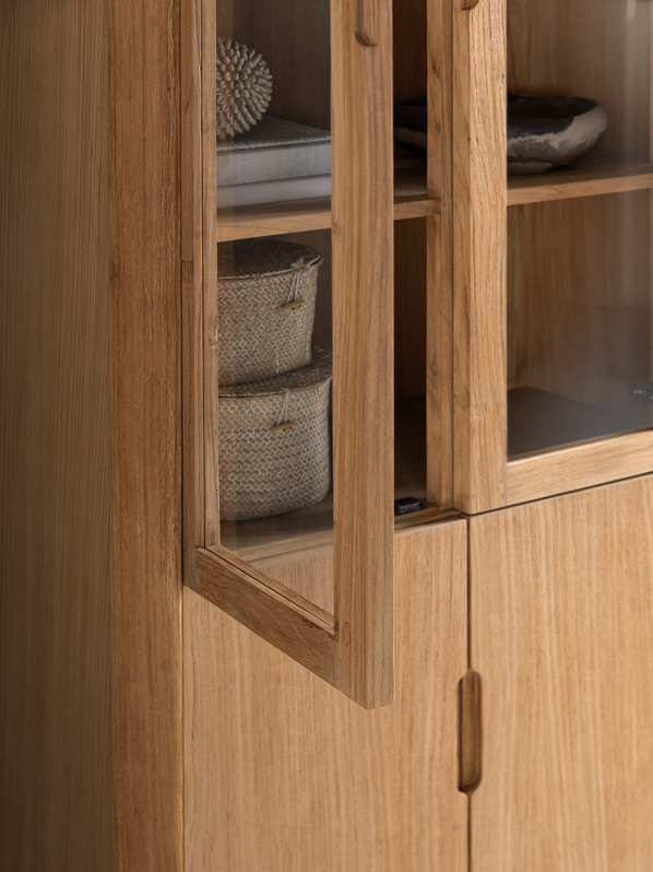 Vitrine Vitrinenschrank Forte H 210 cm Teakholz natur