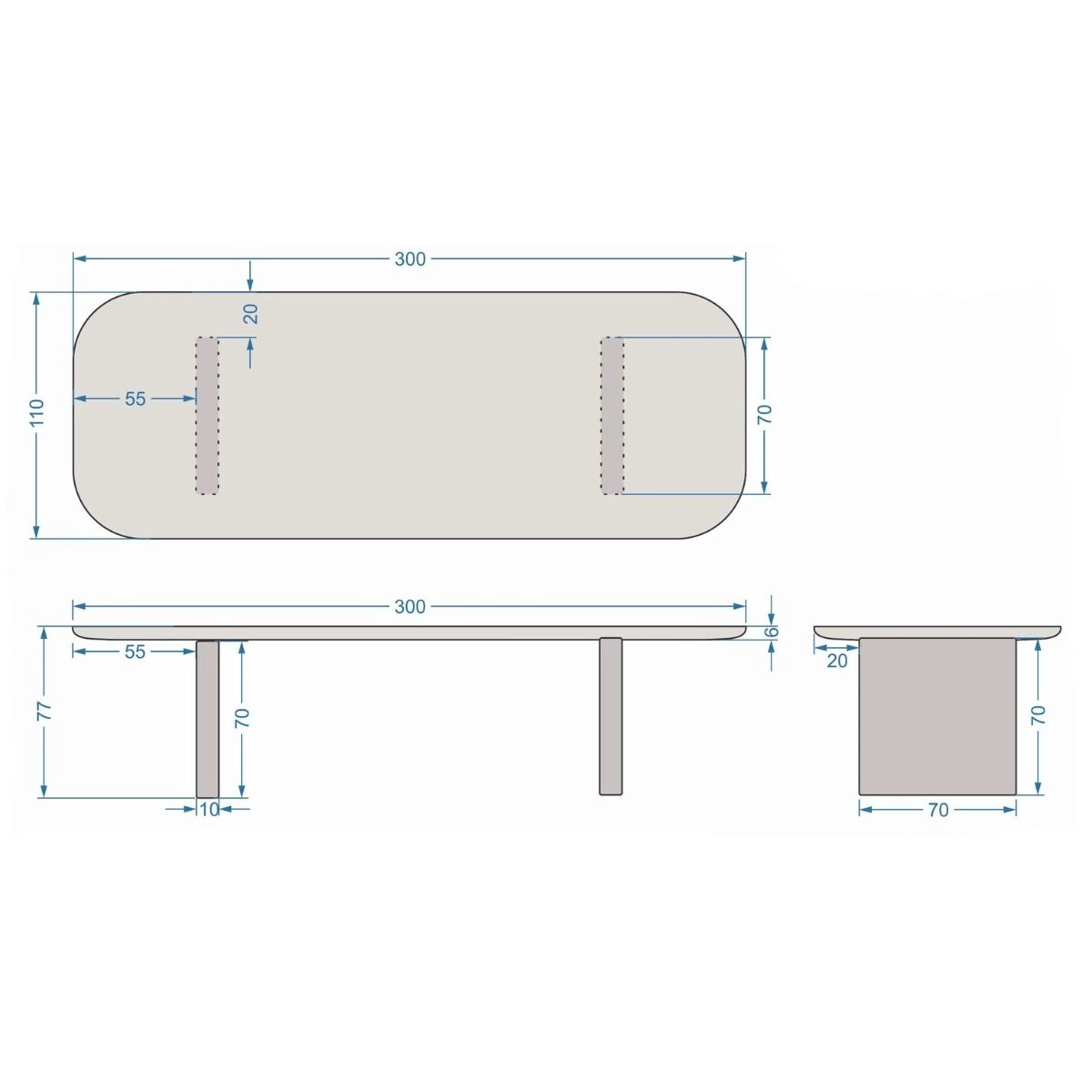 Esstisch LAURA dänisch oval 300 x 110 cm Verbundstoff Betonoptik weiß