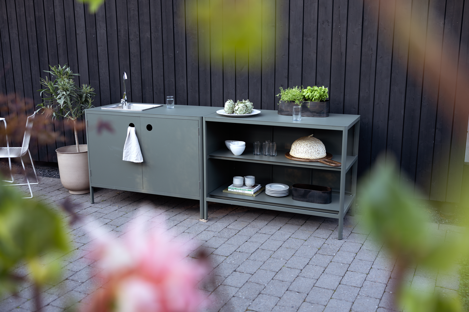 Outdoor Küche Kelia Modul offenes Element 121 cm Aluminium nordic grün