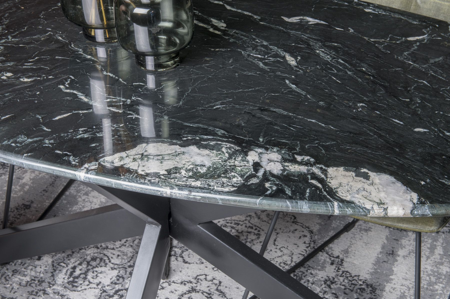 Marmor Esstisch oval 180 x 90 cm Marmorplatte schwarz