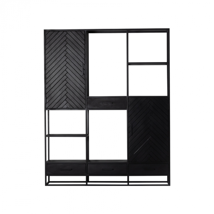 Schrank Regal BOB B 160 cm Mangoholz Fischgrät schwarz