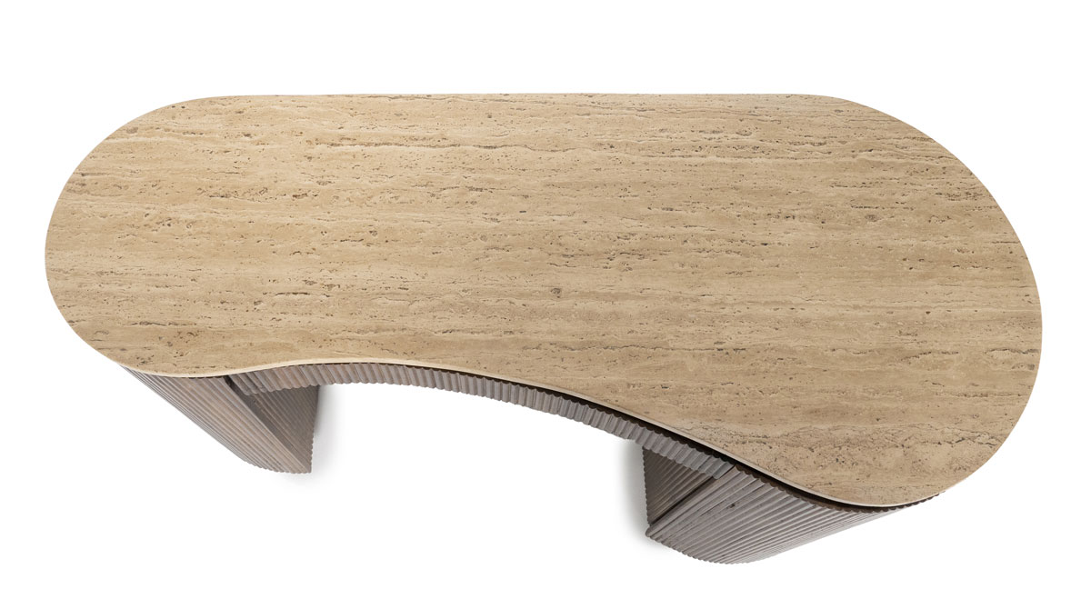 Schreibtisch Mari 129 x 60 cm Mangoholz braun Travertin