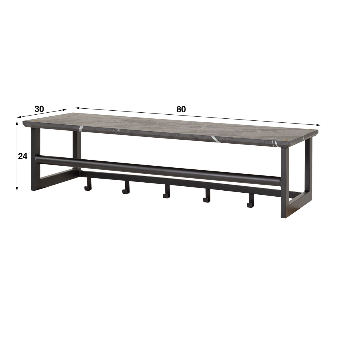Wandgarderobe B 80 cm 6 Haken Metall 3D Schwarz braun