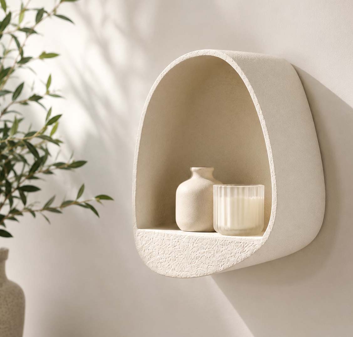 Wandregal ELORA aus Marmor-Komposit in Creme