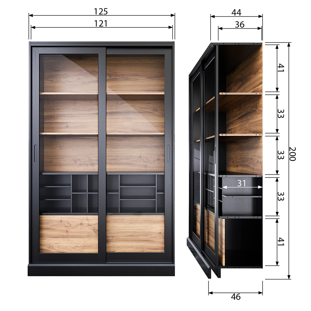 woood Vitrine Schrank James 200 cm schwarz