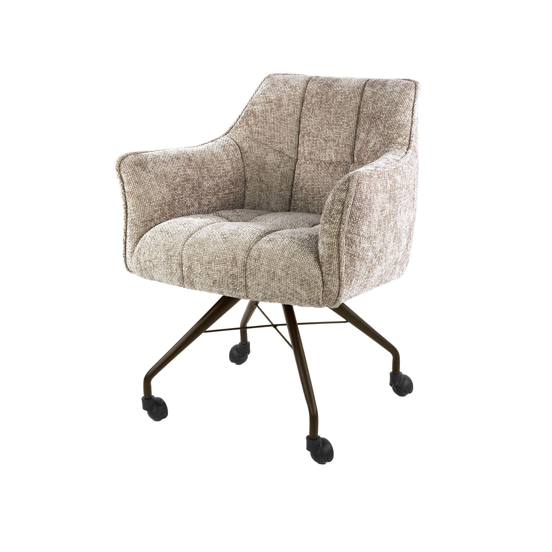 2er Set Armlehnstuhl Fino auf Rollen Chenille sand Beine braun