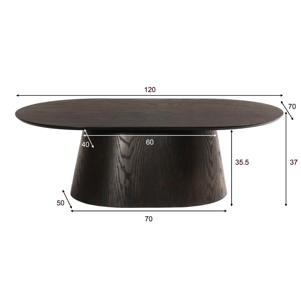 Couchtisch Novero oval 120 x 70 cm Eichenholzfurnier Espresso braun