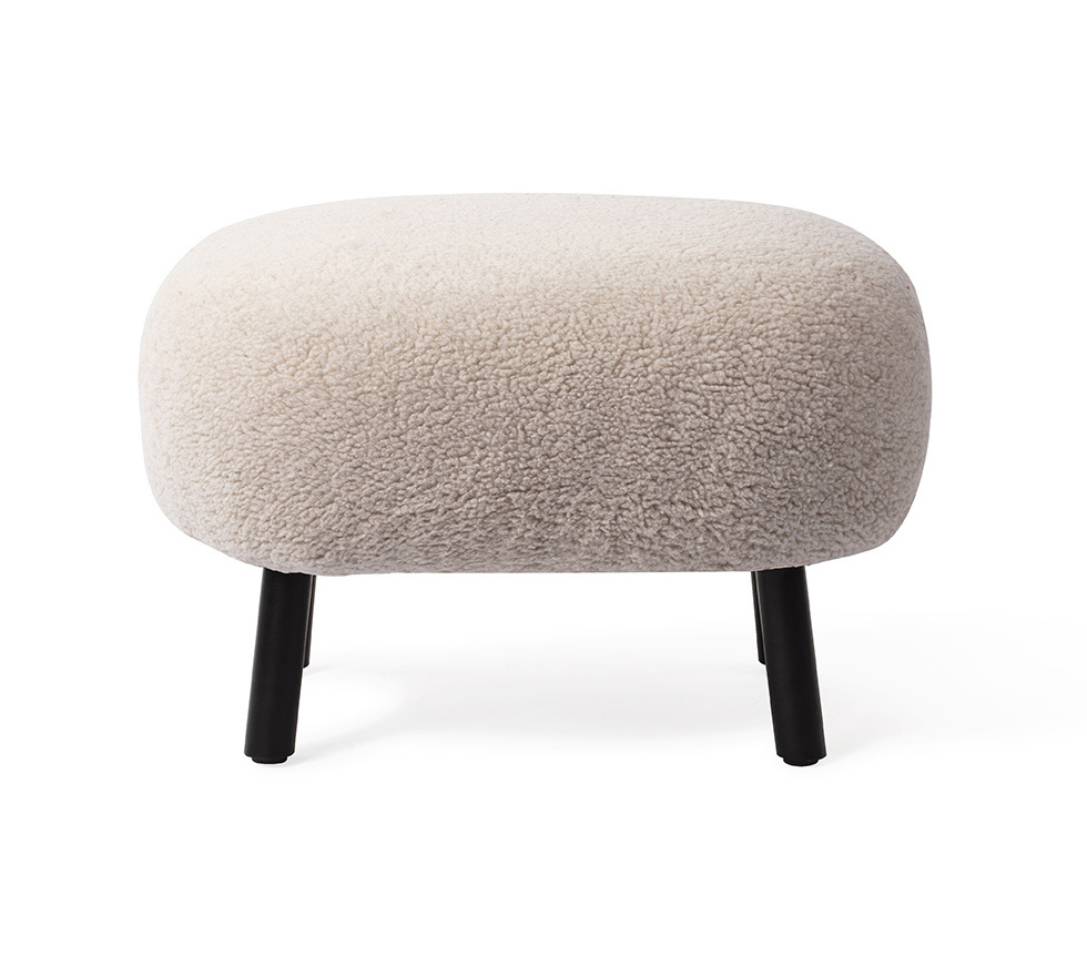Retro Fusshocker Poef Kita Teddy Stoff beige