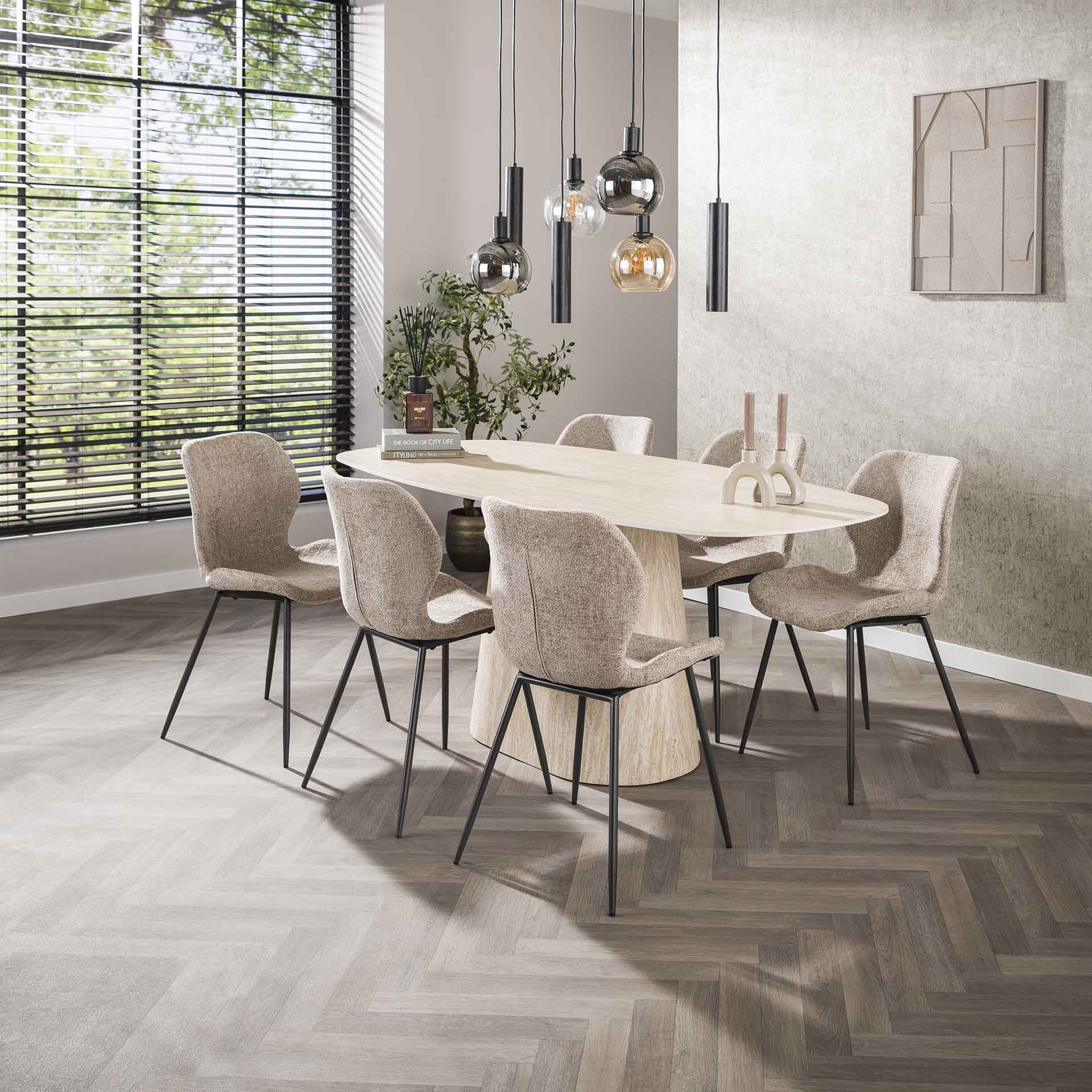 Esstisch VERONA Keramikplatte Travertinoptik oval 180 x 90 cm