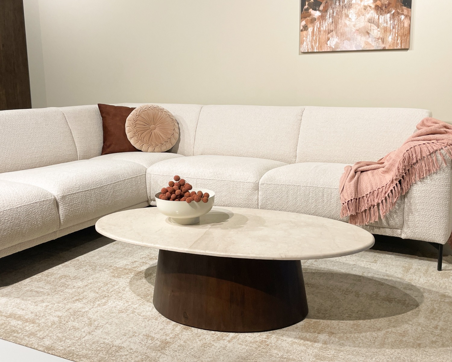 Couchtisch Bottecino oval 120 x 65 cm Mangoholz braun Marmor