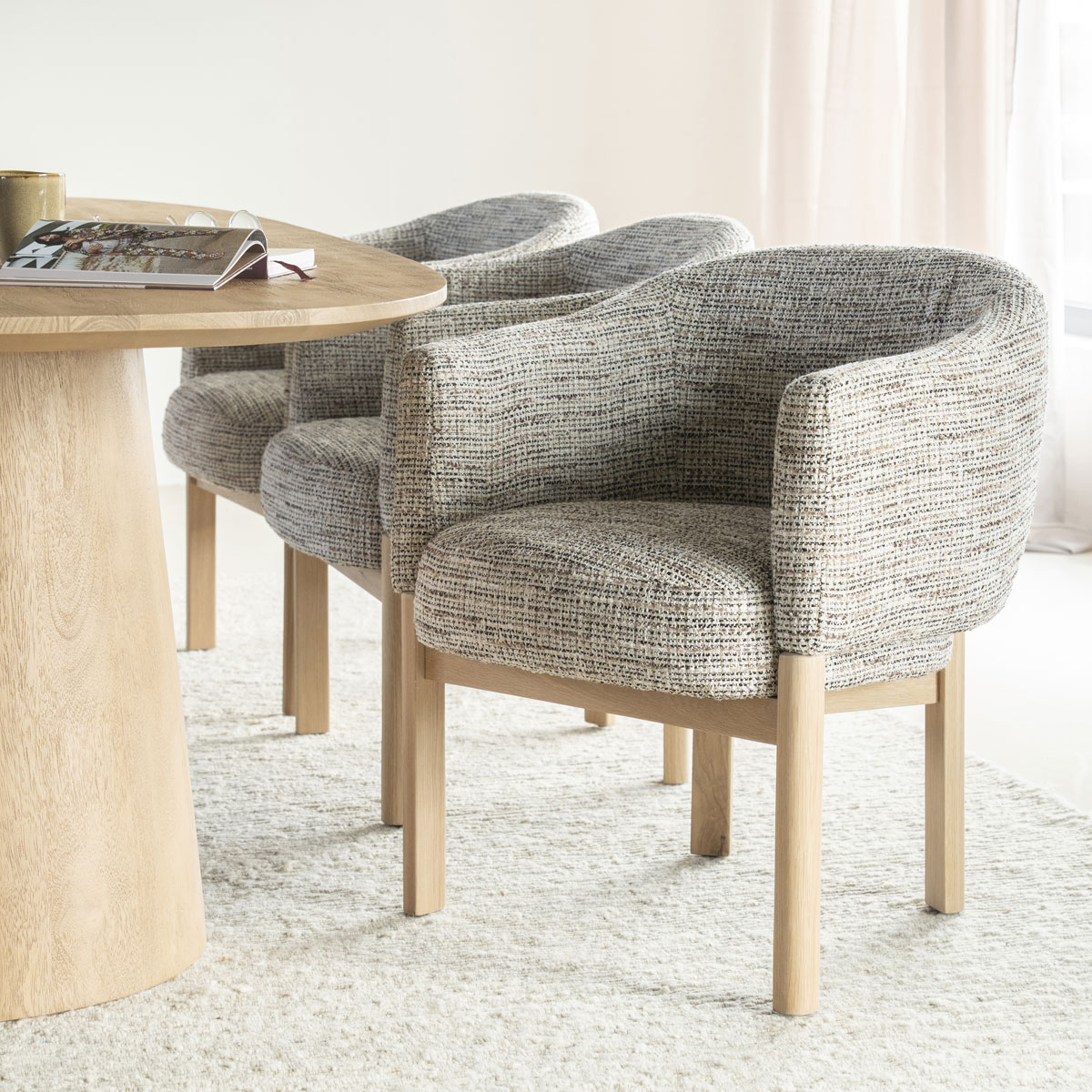 Esszimmerstuhl Micha Armlehnstuhl Eichenholz Stoff taupe