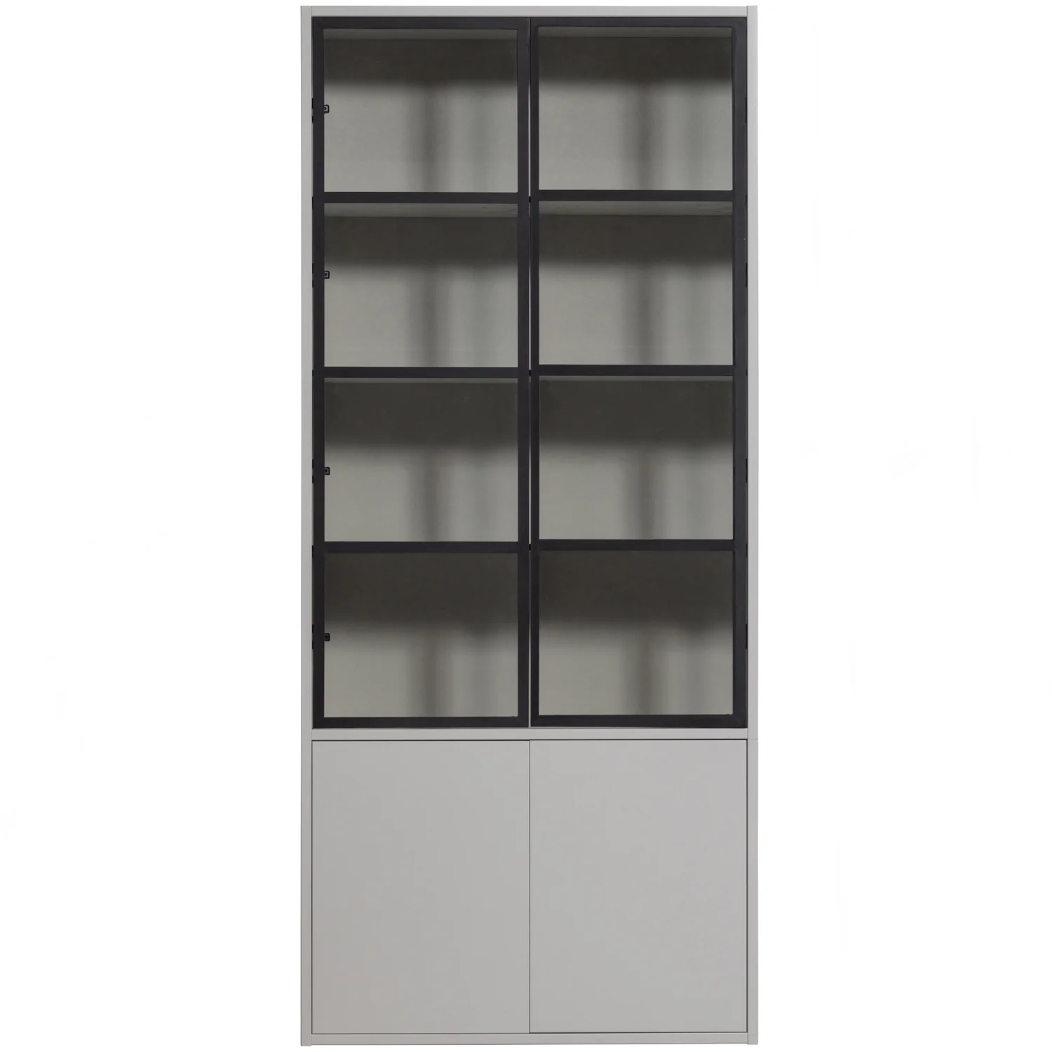 Vitrine Schrank BASIC 4-türig Kiefer Massivholz nebelgrau Aufbewahrungsschrank
