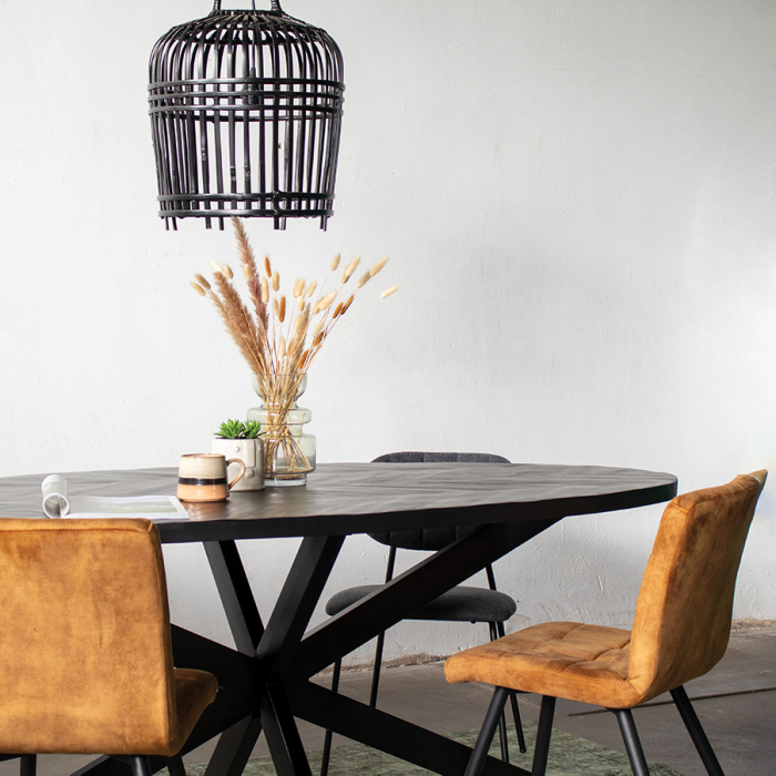 Esstisch BOB 240 x 100 cm oval Mangoholz Fischgrät schwarz