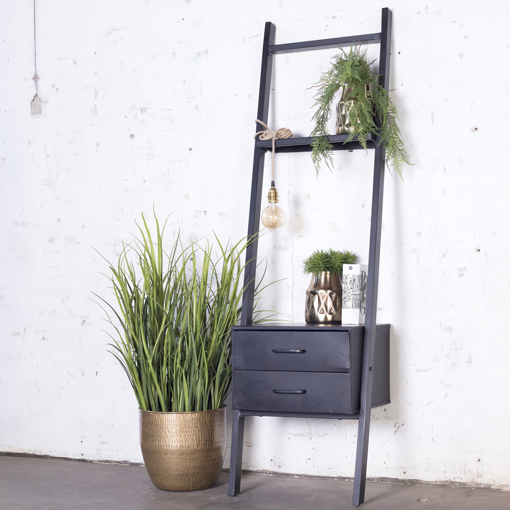 Industrie Nachtschrank mit Regal Metall schwarz